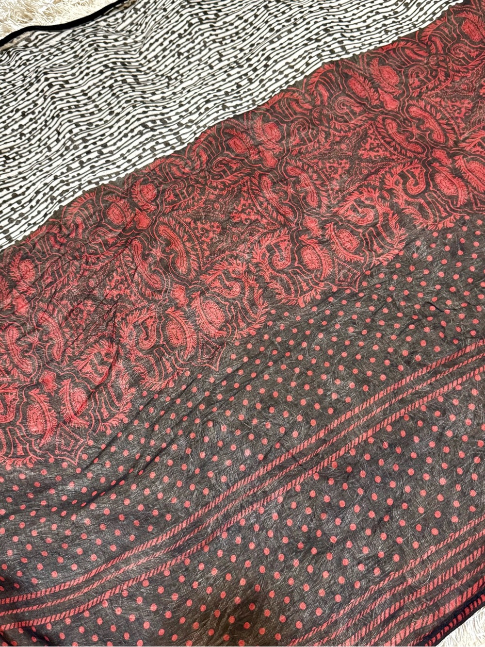 BP Boho Mixed Print Lightweight Scarf Wrap Shawl Black Red Ivory - Picture 5 of 15
